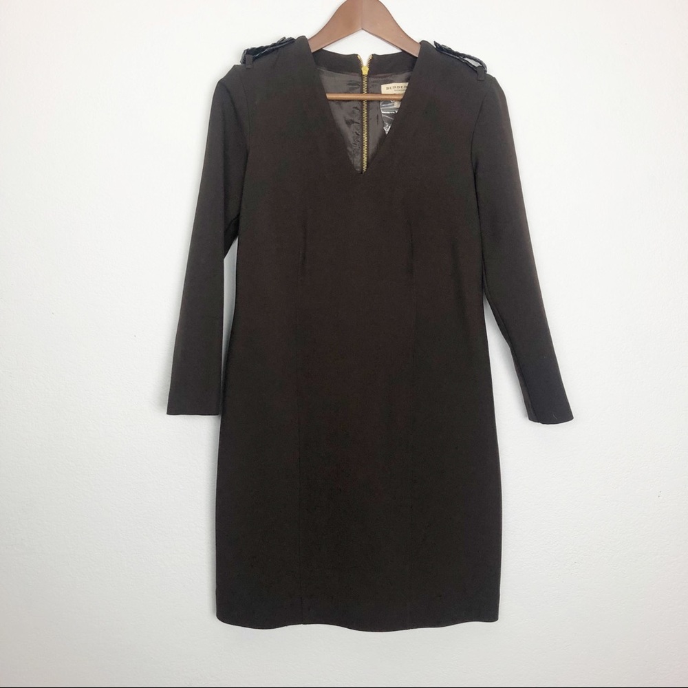 Dark Brown Burberry Dress with Leather Epaulettes